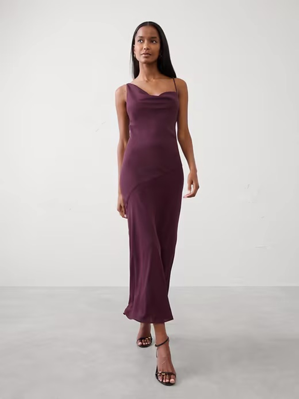 Women's Satin Slip Dress in Deep Plum